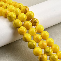 Желтый Естественно полосатый каменные бусы нити, круглые, окрашенные, желтые, 8~8.5 мм, отверстие : 1.2 мм, около 49 шт / нитка, 15.75'' (40 см)
