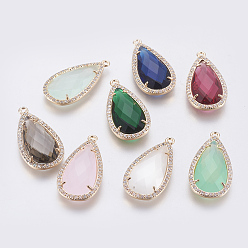 (52) Непрозрачная лаванда Латунь стекло кулоны, с кубического циркония, граненые, слеза, золотой свет, разноцветные, 27.5x14x4 мм, отверстие : 1.2 мм