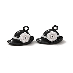 Черный Подвески из эмали и сплава, шляпа с цветочными подвесками, чёрные, 12.5x20.5x13 мм, отверстие : 2.5 мм