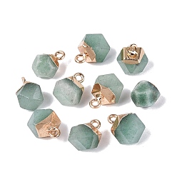 Green Aventurine Natural Green Aventurine Pendants, Polygon Charms, with Golden Tone Brass Loops, 11.5~14x7~9.5x7~9.5mm, Hole: 1.6~1.8mm