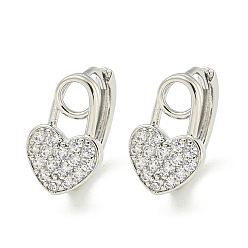 Платина Латунные серьги обруча, с четким кубического циркония, сердце, платина, 15x9 мм