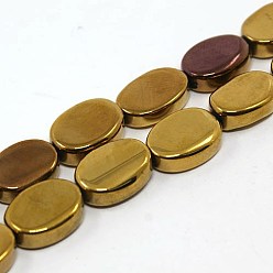 Golden Plated Electroplated Natural Agate Beads Strands, Flat Oval, Golden Plated, 14x9x5mm, Hole: 1mm, about 29pcs/strand, 16 inch