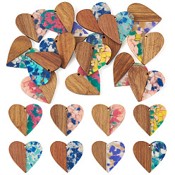 (52) Непрозрачная лаванда 16 шт. 8 подвески из цветной смолы и ореха, сердце, разноцветные, 37x38.5x2.5 мм, отверстие : 2 мм, 2 шт / цвет