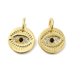 Настоящее золото 18K Покрытие стойки латунь кубический цирконий европейские подвески с подвесками, Подвески с большими отверстиями, без кадмия и без свинца, глаз с плоской круглой, реальный 18 k позолоченный, 9x1 мм