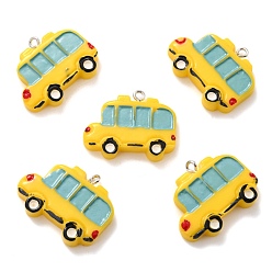Gold Resin Pendants, with Platinum Tone Iron Loop, Van, Gold, 23.5x29.5x5.5mm, Hole: 2mm