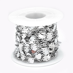 Платина Латунные цепные цепи, с катушкой, долговечный, сердце, без свинца и без кадмия, пайки, платина, 6.5x5.5x0.1 мм, около 32.8 футов (10 м) / рулон