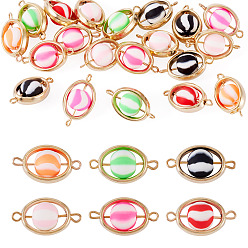 Mixed Color 20Pcs Polymer Clay Ball & CCB Oval Frame Links Connector Charms, with Brass Double Loops, Golden, Mixed Color, 21~22x12x8.5~9mm, Hole: 1~1.8mm