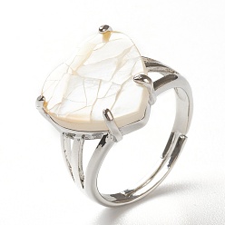 Shell Adjustable Natural Shell Finger Rings, with Platinum Plated Brass Findings, Heart, US Size 8, Inner Diameter: 18mm