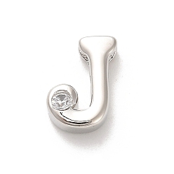 Letter J Стойки обшивки латунь кубического циркония бусы, для изготовления именных ожерелий, долговечный, без свинца и без кадмия, алфавит, буква J, 14x11.5x4.8 мм, отверстие : 2.7 мм