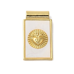 Сердце Стойка покрытие латунь паве натуральная ракушка прямоугольные подвески, реальный 18 k позолоченный, без кадмия и без свинца, долговечный, сердце, 24x14x4.5 мм, отверстие : 2.5 мм