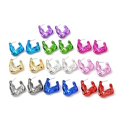 Mixed Color Twist Rectangle Acrylic Stud Earrings, Half Hoop Earrings with 316 Surgical Stainless Steel Pins, Mixed Color, 36.5x10mm