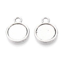 Античное Серебро Тибетский стиль настройки сплава подвески кабошон, двухсторонний, без кадмия и без свинца, плоско-круглые, античное серебро, лоток : 11.5 мм, 18x14x2 мм, отверстие : 2.8 мм