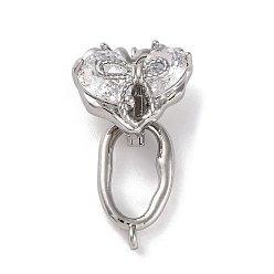 Платина Латунное микропейв, прозрачный кубический цирконий, складные застежки, без кадмия, без никеля и без свинца, сердце, платина, 25.5x14.5 мм, отверстие : 1.2 мм