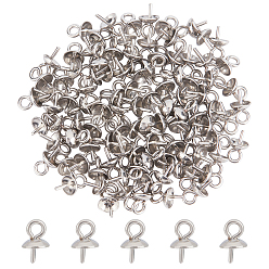 Stainless Steel Color 304 Stainless Steel Cup Pearl Peg Bails Pin Pendants, For Half Drilled Beads, Stainless Steel Color, 7x4mm, 100pcs/box