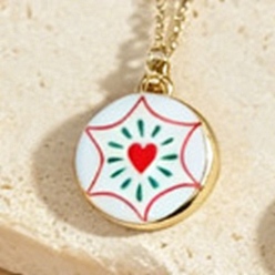 Estrella Collares con colgante redondo plano de latón esmaltado para mujer, dorado, rojo, estrella, 15.75 pulgada (40 cm)