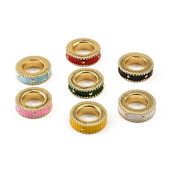 Couleur Mélangete Laiton émail perles européennes, Perles avec un grand trou   , rondelle, crémaillère plaquage, plaqué longue durée, sans cadmium et sans plomb, réel 18 k plaqué or, couleur mixte, 9.5x3mm, Trou: 5mm