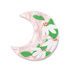 Lune Pendentifs acryliques, 3 j imprimé, motif de lune, 34.5x28.5x2.5mm, Trou: 1.5mm