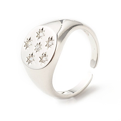 Платина Кольцо-манжета со звездой из прозрачного кубического циркония, перстень с печаткой для женщин, без кадмия и без свинца, платина, размер США 7 (17.3 мм)