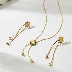 Белый Женские комплекты из сережек-гвоздиков и колье-лариата из нержавеющей стали, подсолнечник, золотые, белые, ожерелья: около 20.87 дюйма (53 см)