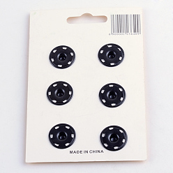 Gunmetal Brass Sewing Snap Button, Press Studs, Garment Buttons, Flat Round, Gunmetal, 17x5.5mm, Hole: 3x1.5mm, 6sets/card