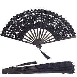 Черный Кружевной веер, декоративные складные веера с бамбуковыми кисточками, для украшения танцевальной вечеринки, чёрные, 380x27x61 мм