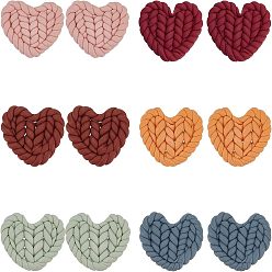 Mixed Color 12Pcs 6 Colors Handmade Polymer Clay Cabochons, Imitation Braided Pad, Heart, Mixed Color, 19.5~22x24.5~26.5x4~5mm, 2pcs/color