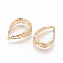 Real 18K Gold Plated Brass Pendants, teardrop, Real 18K Gold Plated, 38x25x8.5mm, Hole: 1.2mm, 2pcs/box