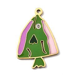 Зеленый Из нержавеющей стали эмаль подвески, очарование рыбы, золотые, зелёные, 25x16x1.5 мм, отверстие : 1.5 мм