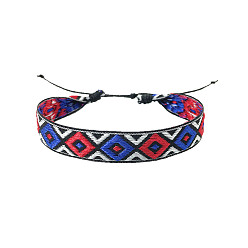 Royal Blue Bohemia Polyester Braided Flat Cord Bracelet, Adjustable Bracelet for Women, Royal Blue, 6-1/2~9-7/8 inch(16.5~25cm)