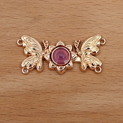Old Lace Alloy Resin Connector Charms, Double Butterfly, Light Gold, Old Lace, 35x15mm