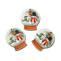 Другие Деревянные подвески с односторонним принтом, рождественские хрустальные шары, другие, 49.5x43x2.6 мм, отверстие : 2 мм