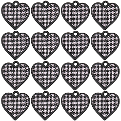 Черный 16 шт. подвески из полиэфирного сплава с распыленной покраской, подвески в виде сердца с узором «тартан», чёрные, 17x16.5x2 мм, отверстие : 1.5 мм