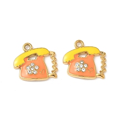 Оранжевый 304 нержавеющей стальной эмали подвески, телефонные подвески со стразами, ионное покрытие (ip), золотые, оранжевые, 16.5x18.5x3.5 мм, отверстие : 1.8 мм
