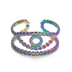 Rainbow Color Rainbow Color Ion Plating(IP) 304 Stainless Steel Evil Eye Open Cuff Ring for Women, US Size 8 1/4(18.3mm)