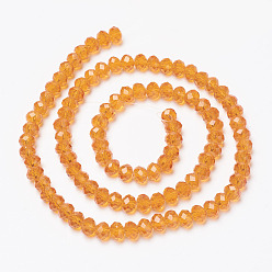 Dark Orange Glass Beads Strands, Faceted, Rondelle, Dark Orange, 4x3mm, Hole: 0.4mm, about 123~127pcs/strand, 16.5~16.9 inch(42~43cm)