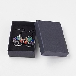 Смешанные камни Чакра ювелирные изделия, смешанный камень серьги болтаться, с 304 фурнитурой из нержавеющей стали, картонные коробки, древо жизни, 56.5 мм , штифт: 0.8 мм