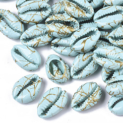 Light Cyan Spray Painted Natural Cowrie Shell Beads, Drawbench, No Hole/Undrilled, Light Cyan, 18~21x12~15x7mm