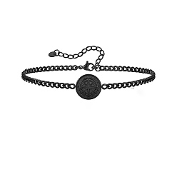 Черный Браслет из нержавеющей стали шлифовальная цепь из нержавеющей стали поверхностный компас браслеты, чёрные, 7-1/8~9-1/8 дюйм (18~23 см)