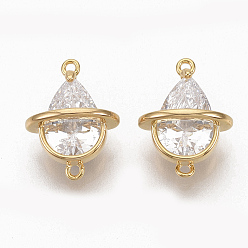 Real 18K Gold Plated Brass Clear Cubic Zirconia Links, Nickel Free, Teardrop, Real 18K Gold Plated, 13x10x6.5mm, Hole: 1mm