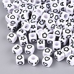 Black Opaque Acrylic Beads, Moon & Star & Heart & Flower Craft Cube Beads, Black, 6x6x6mm, Hole: 3.5mm, about 3571pcs/500g