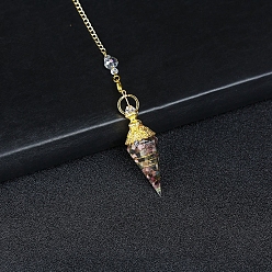 Tourmaline Resin Cone Dowsing Pendulums, Natural Tourmaline Chip inside and Metal Findings Charm, 380mm