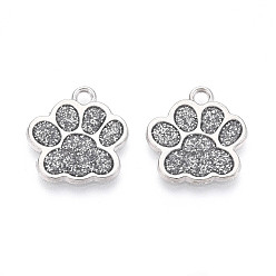 Серебро Подвески из эмали и сплава, с блеском порошок, стойки покрытие, амулет с принтом кошачьей лапы, платина, серебряные, 17.2x16.5x1.2 мм, отверстие : 2 мм