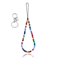 Белый Нефрит Брелок из натурального белого нефрита и железного сплава с застежкой в виде когтя лобстера, с оплеткой нейлоновой нити, 27~27.5 см