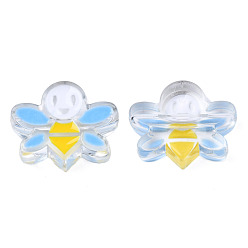 Light Sky Blue Transparent Acrylic Enamel Beads, Bees, Light Sky Blue, 22x27x8mm, Hole: 3mm
