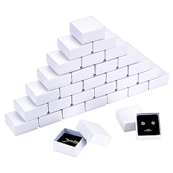 White Rhombus Textured Cardboard Ring Storage Boxes, with Sponge Inside, Square, White, 5.6x5.2x3cm