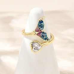 Золотой Латунные кольца-манжеты из прозрачного кубического циркония с паве, рыбий хвост, для женщин, золотые, размер США 7 1/2 (17.7 мм)