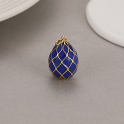 Dark Blue Alloy Enamel Pendant, Easter Egg Charms, Dark Blue, 22.6x15mm