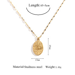 Oval 304 Stainless Steel Pendant Necklaces, Golden, Oval with Eye, 17.72 inch(45cm), pendant: 27x17mm