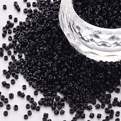 Schwarz Glaszylinderperlen, Perlen, Backen Farbe, Rundloch, Schwarz, 1.5~2x1~2 mm, Bohrung: 0.8 mm, ca. 45000 Stk. / Beutel, ungefähr 1Pfund/Beutel