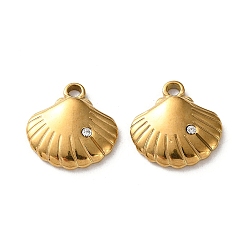 Золотой 304 подвески из нержавеющей стали, подвески в форме ракушек, со стразами, ионное покрытие (ip), золотые, 16x16x3.5 мм, отверстие : 2 мм